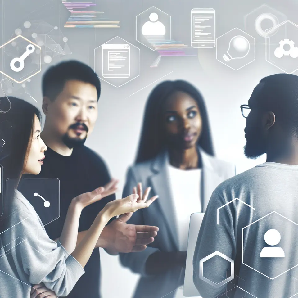 Group of developers collaborating on modern web development tasks