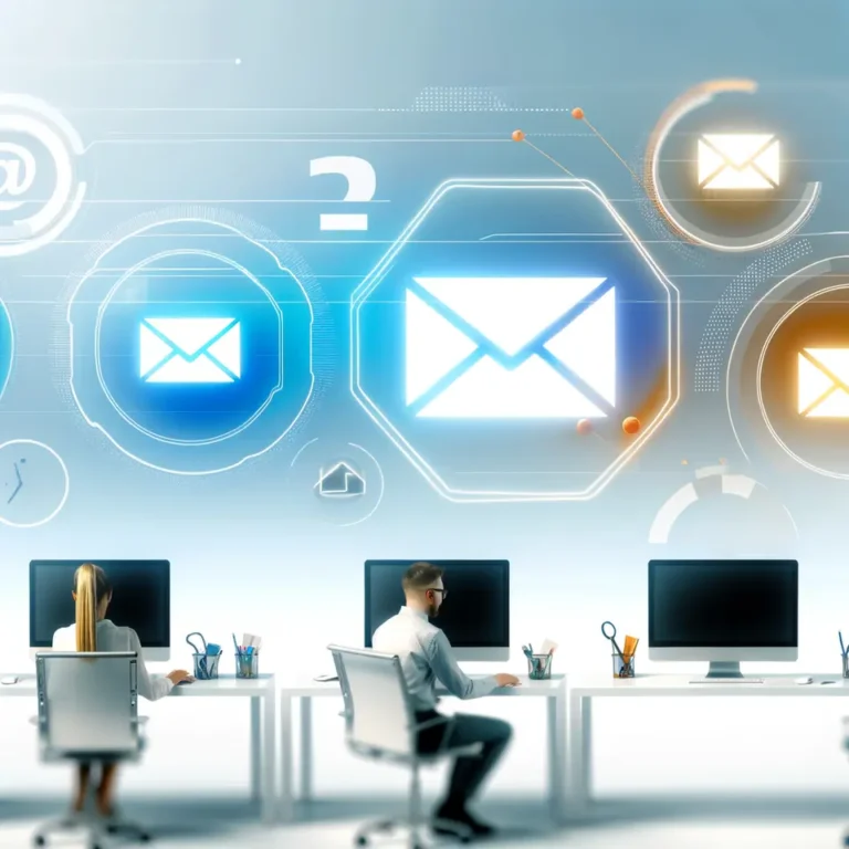 office workers using computers to manage and send business emails at their desks