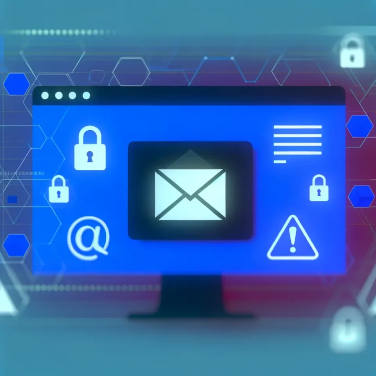 Computer screen showing an email inbox with a security lock and warning icons